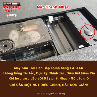 Đồng Hồ NHẠC CHUÔNG Báo Giờ Có 16 Điệu NHẠC GÕ - Máy Kim Trôi EASTAR Nhật - SỐ NỔI 3D - Mặt TRÒN Viền NÂU - Tặng Pin Maxell