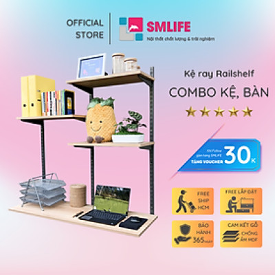 Kệ Ray Tường SMLIFE Railshelf Kiêm Bàn Làm Việc RTH120 - Kệ Treo Tường Tùy Biến Kích Thước & Vị Trí Hiện Đại Cho Căn Hộ Nhỏ