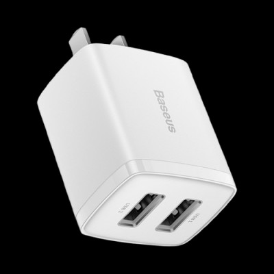 Củ sạc Baseus hỗ trợ sạc nhanh 2.1A sạc được 2 thiết bị cùng lúc tiết kiệm được 20-40% thời gian sạc - Hàng chính hãng