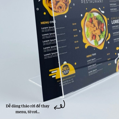 Kệ mica 1 mặt Enter F07-L 90x55mm, Kệ menu chữ L, Khung thông tin sản phẩm, Khung bảng giá, Kệ trưng bày để bàn