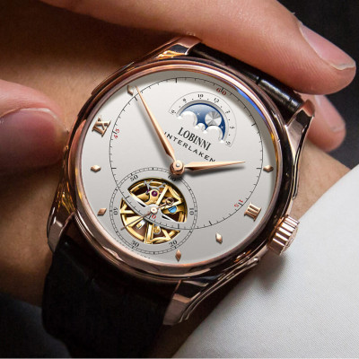 Đồng hồ nam chính hãng LOBINNI L13022-1 hàng mới 100%,Kính sapphire ,chống xước,chống nước 50m,mặt trắng vỏ vàng hồng dây da nâu xịn, thép không gỉ 316L,Đồng hồ cơ (Automatic) bảo hành 24 tháng, Mới 100%,thiết kế đơn giản trẻ trung và sang trọng