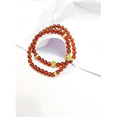 Vòng tay đôi mệnh Hỏa , Thổ đá Garnet charm bạc mạ vàng