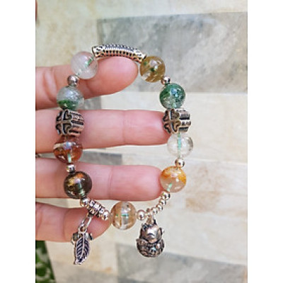 Vòng tay phong thủy may mắn đá thạch anh Ưu linh tự nhiên  Charm bạc kiểu hình chiếc lá mèo may mắn hoa đẹp lắm ạ  Nữ đeo lên tay vừa đẹp vừa sang tốt cho sưc khỏe, may mắn và phong cách trẻ trung sang trọng ạ