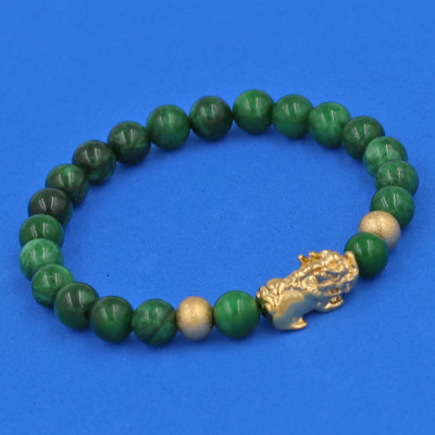 Vòng tay đá Cẩm Thạch Sơn Thủy 6 ly cẩn Tỳ Hưu inox vàng VCTDNTHHBV6 - hợp mệnh Hỏa, mệnh Mộc