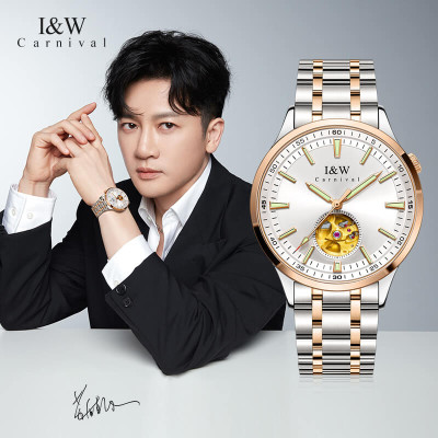 Đồng hồ nam chính hãng IW CARNIVAL IW590G-1 Kính sapphire ,chống xước,Chống nước ,Bảo hành 24 tháng,Máy cơ (Automatic),Dây kim loại thép không gỉ 316L,thiết kế lộ cơ 