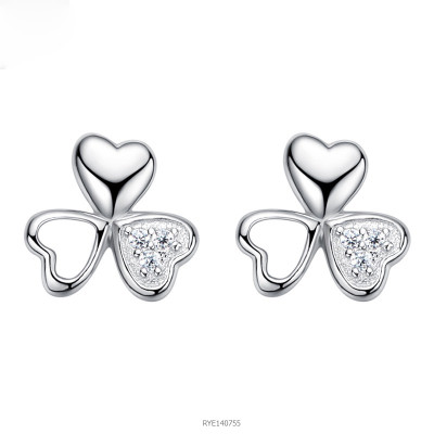 Bông tai bạc nữ trang sức bạc Ý S925 Bạc Xinh Huệ Ngân - Cỏ ba lá may mắn RYE140755