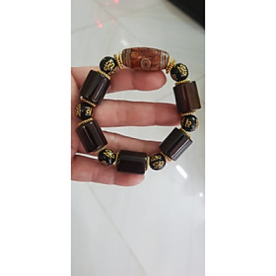 Vòng tay nam mã não nâu mix tây tạng kiểu hạt ống vuông tròn Size vòng 15mm đẹp ạ Ý nghĩa mang năng lượng tích cực may mắn cát tường cho gia chủ ạ