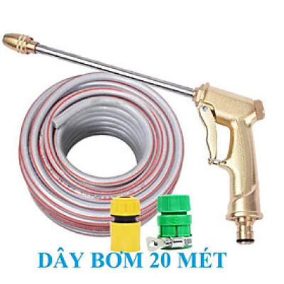 Bộ dây vòi xịt nước rửa xe, tưới cây . tăng áp 3 lần, loại 20m 206701-3 đầu đồng, cút nối vàng