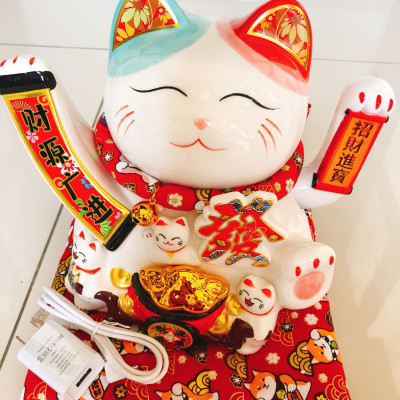Tượng Mèo Thần Tài vẫy tay chiêu tài lộc 23cm bằng gốm sứ, mẫu giao ngẫu nhiên- Hàng chính hãng