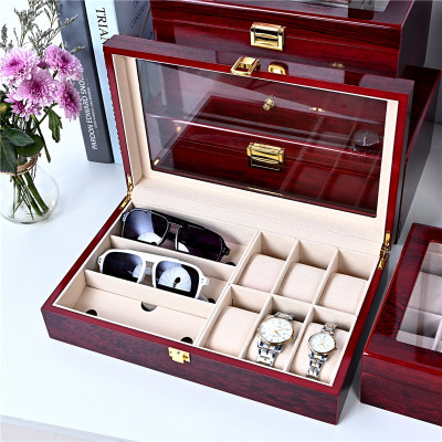 Hộp Đựng Đồng Hồ Và Mắt Kinh SAIKE SAIKE S6363 Mẫu Đựng 6 Đồng Hồ Và 3 Mắt Kính Vỏ Gỗ Cao Cấp Lót Nhung