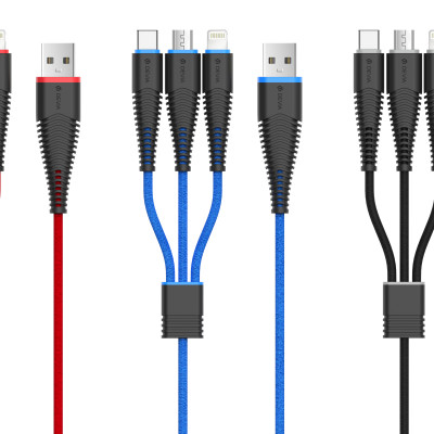 Dây cáp sạc chính hãng Devia Fish 3 in 1 Lightning/ Micro/ TypeC bọc dù 120 cm