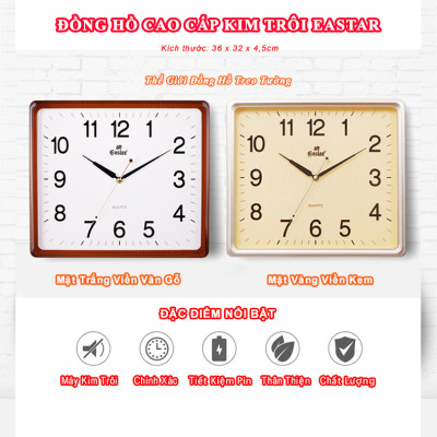 Đồng Hồ Treo Tường Cao Cấp EASTAR Mặt VÀNG Viền MỎNG – Máy KIM TRÔI – Số Nổi 3D – Tặng Pin Maxell – BH 1 Năm