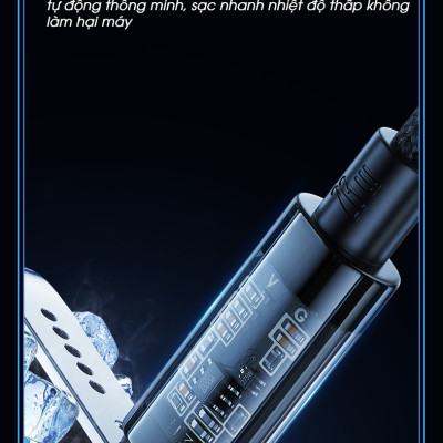 Cáp Pisen Quick Ice Cry.stal PD Type-C to L Explorer 1200mm ( QC-TC01-1200) trong suốt, dây dù chống rối, hàng chính hãng