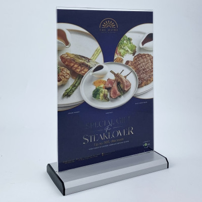 Kệ menu nhà hàng, Standee mica để bàn, Bảng quét mã QR Code, Kệ mica 2 mặt Enter E33 100x150mm đế nhôm A6