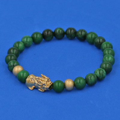 Vòng tay đá Cẩm Thạch Sơn Thủy 6 ly cẩn Tỳ Hưu inox vàng VCTDNTHHBV6 - hợp mệnh Hỏa, mệnh Mộc