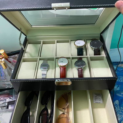 Hộp 2 Tầng Đựng Đồng Hồ Và Mắt Kính SAIKE SAIKE S555 Vỏ Da Màu Đen