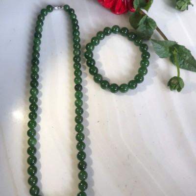 Bộ Vòng Chuỗi Đeo Cổ 8li Và Vòng Tay 9li5 Đá Ngọc Phật Xanh tự nhiên đẹp hay ngọc bích Màu xanh ngọc bích bóng đẹp món quà tặng Mẹ tặng cho mình và người thân nữ đeo đẹp ý nghĩa ạ