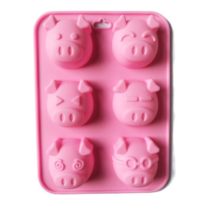 Khuôn silicon làm bánh, rau câu, socola 6 heo con cận thị – Mã số 1074