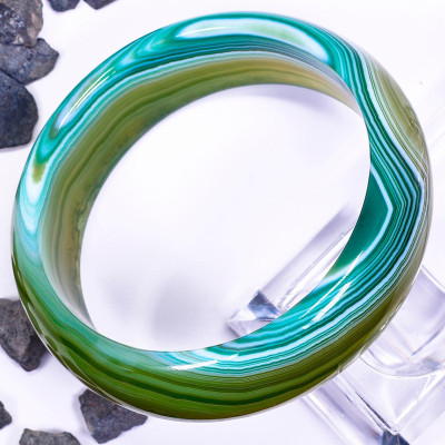 Vòng tay đá mã não xanh bản dày mệnh mộc hỏa - Ngọc Qúy Gemstones