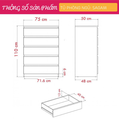 Tủ đựng quần áo phòng ngủ SMLIFE Sagam