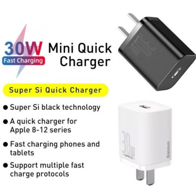 Củ sạc nhanh Baseus 30W, Củ sạc Baseus Si 30W, Củ sạc Baseus Super Si Quick Charger 30W dùng cho iPhone/ Samsung/ OPPO... (30W, Type C, PD/ QC3.0 Quick charger) - Hàng chính hãng