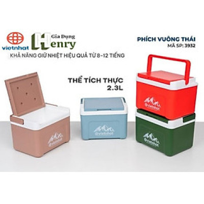 Phích vuông thái 2.3L, Phích mini giữ nhiệt tiện lợi, Phích đá giữ nhiệt lên đến 8h - Nhựa Việt Nhật - Hàng Việt Nam