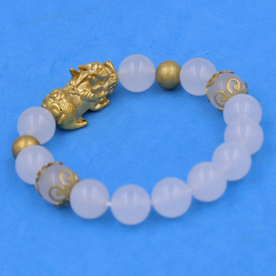 Vòng tay Tỳ Hưu inox Mix Thạch Anh Trắng 10 ly VTATRTHTRHKHB10 - hợp mệnh Kim, mệnh Thủy