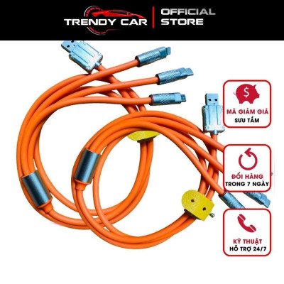 Cáp Sạc 3 dây Trong 1 120W 6A Cổng USB Bằng Silicone Và Hợp Kim Kẽm Sạc Nhanh Bảo hành 12 Tháng