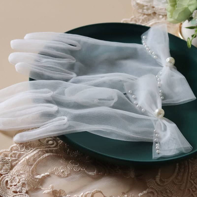 Găng tay trong suốt đính nơ xinh xắn cho Cô dâu và Dạ hội, đi tiệc, sự kiện, lễ hội, chụp ảnh MS: 44037