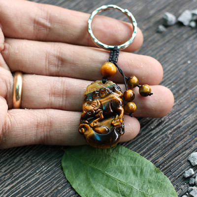 Móc Khóa 12 Con Giáp (Tuổi Sửu) Đá Mắt Hổ Ngọc Quý Gemstones MD37