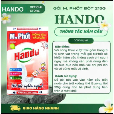 Bột thông tắc hầm cầu bể phốt Hando 215Gr [Đổ định kì để bồn cầu ko tắc]