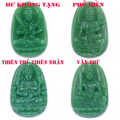 Mặt dây chuyền Phật A di đà đá xanh 2.2 x 3.6cm ( size trung ) kèm vòng cổ dây cao su xanh lá + móc inox, Phật bản mệnh
