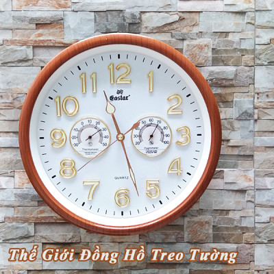 Đồng hồ EASTAR Kim Trôi có DẠ QUANG và NHIỆT ẨM KẾ Tự Động – Số nổi 3D Viền Vân Gỗ – Tặng Pin Maxell.