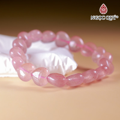 Vòng tay trái tim thạch anh dâu đỏ hạt 12mm mệnh hỏa, thổ - Ngọc Quý Gemstones
