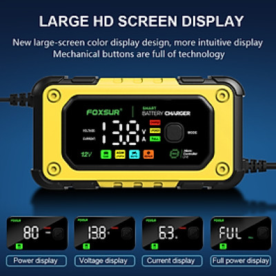 Sạc bình ắc quy Foxsur 7A 12V(4Ah - 140Ah)sạc cho cả pin LiFePO4 tự ngắt khử sunfat chống ngược cực chống chập