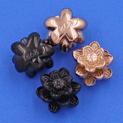 Chuỗi đeo tay Gỗ Đỏ 12 ly mix Bông Sen inox vàng hồng VGOHSHBH12 - Vòng tay hoa sen inox 304