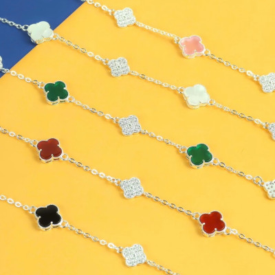 Lắc Tay Bạc 925 Cỏ 4 Lá Mix Màu BẠC HIỂU MINH LTU623