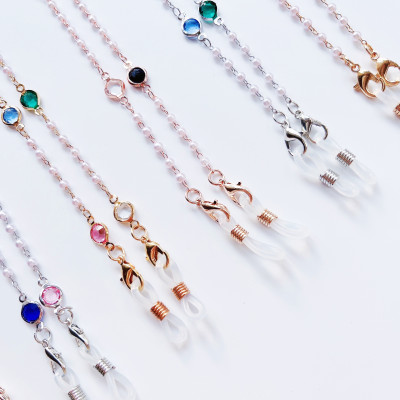 Dây đeo gọng kính mix hạt pha lê zircon nhiều màu sắc lấp lánh ấn tượng phong cách unisex Âu Mỹ