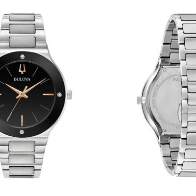 Đồng Hồ Nam Bulova Đính Kim Cương Dây Thép Không Gỉ 96E117 - Mặt Đen