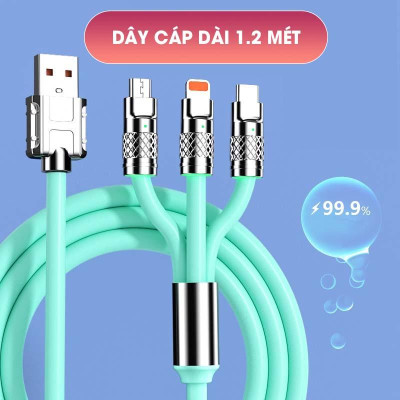Cáp Sạc 3 dây Trong 1 120W 6A Cổng USB Bằng Silicone Và Hợp Kim Kẽm Sạc Nhanh Bảo hành 12 Tháng
