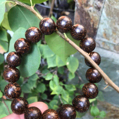 Vòng TAY GỖ TRẦM HƯƠNG TỰ NHIÊN HẠT TRÒN SIZE 13MM CÓ 17 HẠT LỌT VÀO VÒNG CUNG SANH NAM ĐEO TỐT Ạ