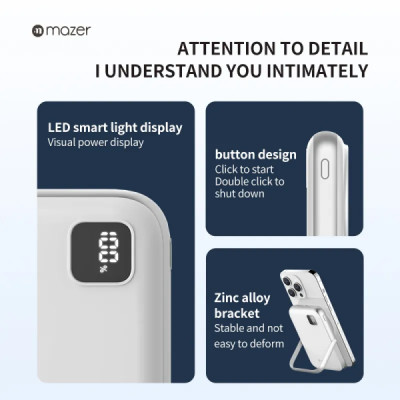 Pin Dự Phòng Không Dây MAZER MagAir16 10000mAh Smallest Có Nam Châm Từ Tính Đèn Tích Hợp Chân Đứng Bảo Hành 2 Năm Hàng Chính Hãng