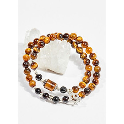 Vòng chuỗi hạt đeo tay 2 line nữ đá mắt hổ phối charm 6mm mệnh thổ , kim - Ngọc Quý Gemstones