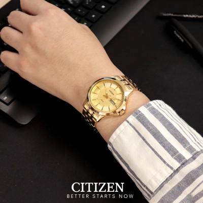 Đồng Hồ Nam Citizen Dây Thép Không Gỉ BF2013-56P - Mặt Vàng