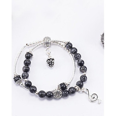 Vòng Tay Phong Thủy 2 Line Đá Thạch Anh Tóc Đen Phối Charm Trái Thông (6mm) mệnh Thủy, Mộc Ngọc Quý Gemstones