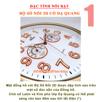 Đồng Hồ Treo Tường Cao Cấp EASTAR KIM TRÔI Tròn Có DẠ QUANG - ĐH Đo NHIỆT ĐỘ Và ĐỘ ẨM - Số Nổi 3D - Tặng Pin Maxell - BH 1 Năm