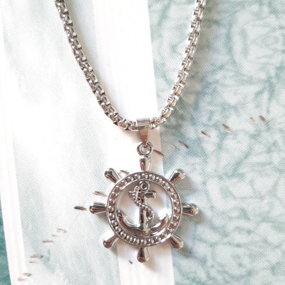 Dây chuyền nam hình mỏ neo may mắn, mặt hợp kim không gỉ si mạ, dây titan cao cấp rộng 3-4mm, dài 50cm