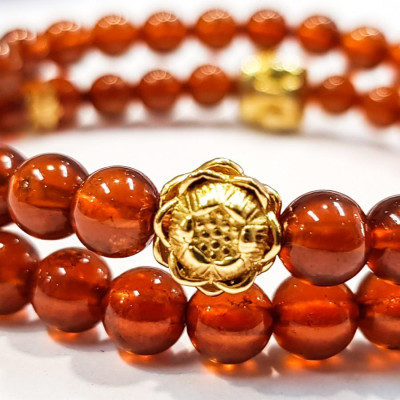 Vòng tay đôi mệnh Hỏa , Thổ đá Garnet charm bạc mạ vàng