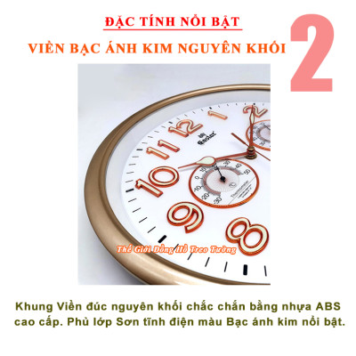 Đồng Hồ Treo Tường Cao Cấp EASTAR KIM TRÔI Tròn Có DẠ QUANG - ĐH Đo NHIỆT ĐỘ Và ĐỘ ẨM - Số Nổi 3D - Tặng Pin Maxell - BH 1 Năm