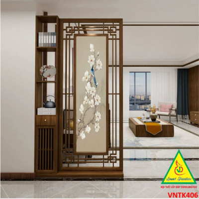 Vách ngăn phòng khách, vách ngăn tủ kệ bằng gỗm bình phong tranh VNTK406- NỘI THẤT LẮP RÁP VIENDONGADV